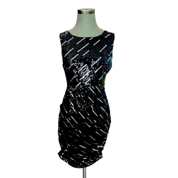 Alice Olivia Silk Sequin Sheath Dress Black Keyhole Back Womens S Excellent - Picture 10 of 16